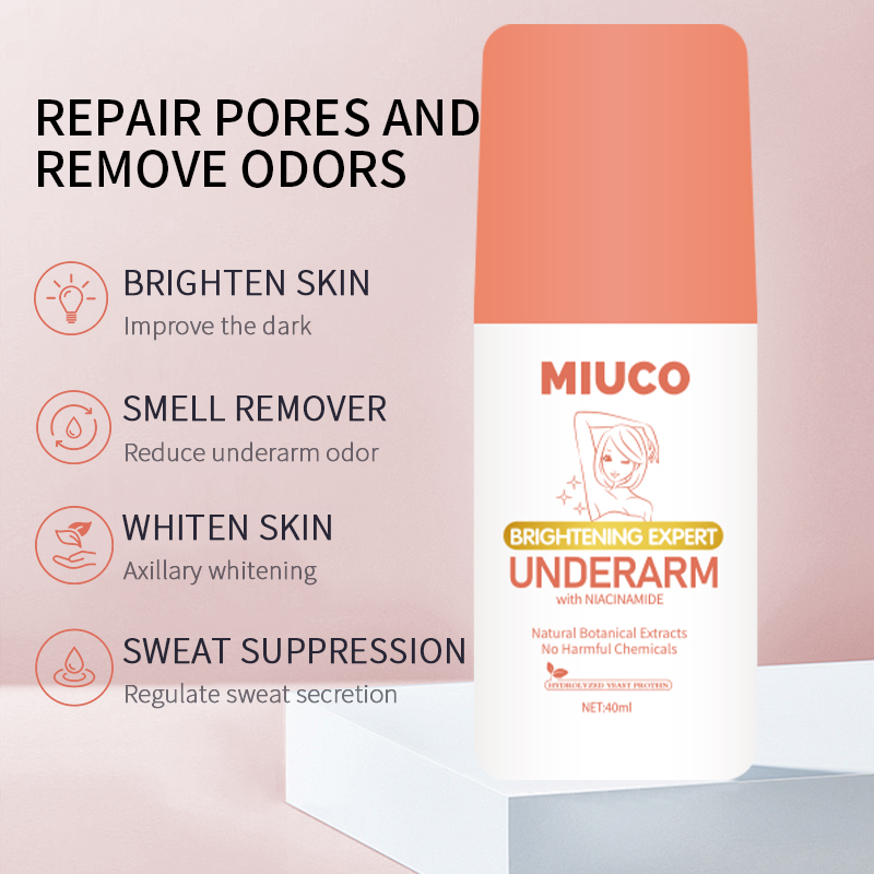 BUY 1 TAKE 1 MIUCO Intensive Whitening Underarm Roll-On Deodorant Powder | Armpit Brightening & Antiperspirant for All Skin Types | 40ml Long-Lasting Odor Control, Dryness, Sweat Protection & Skin Soo